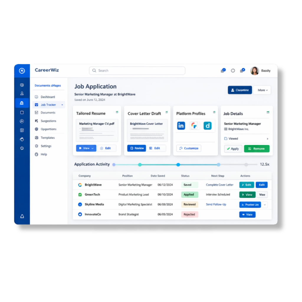 CareerWiz application workspace preview